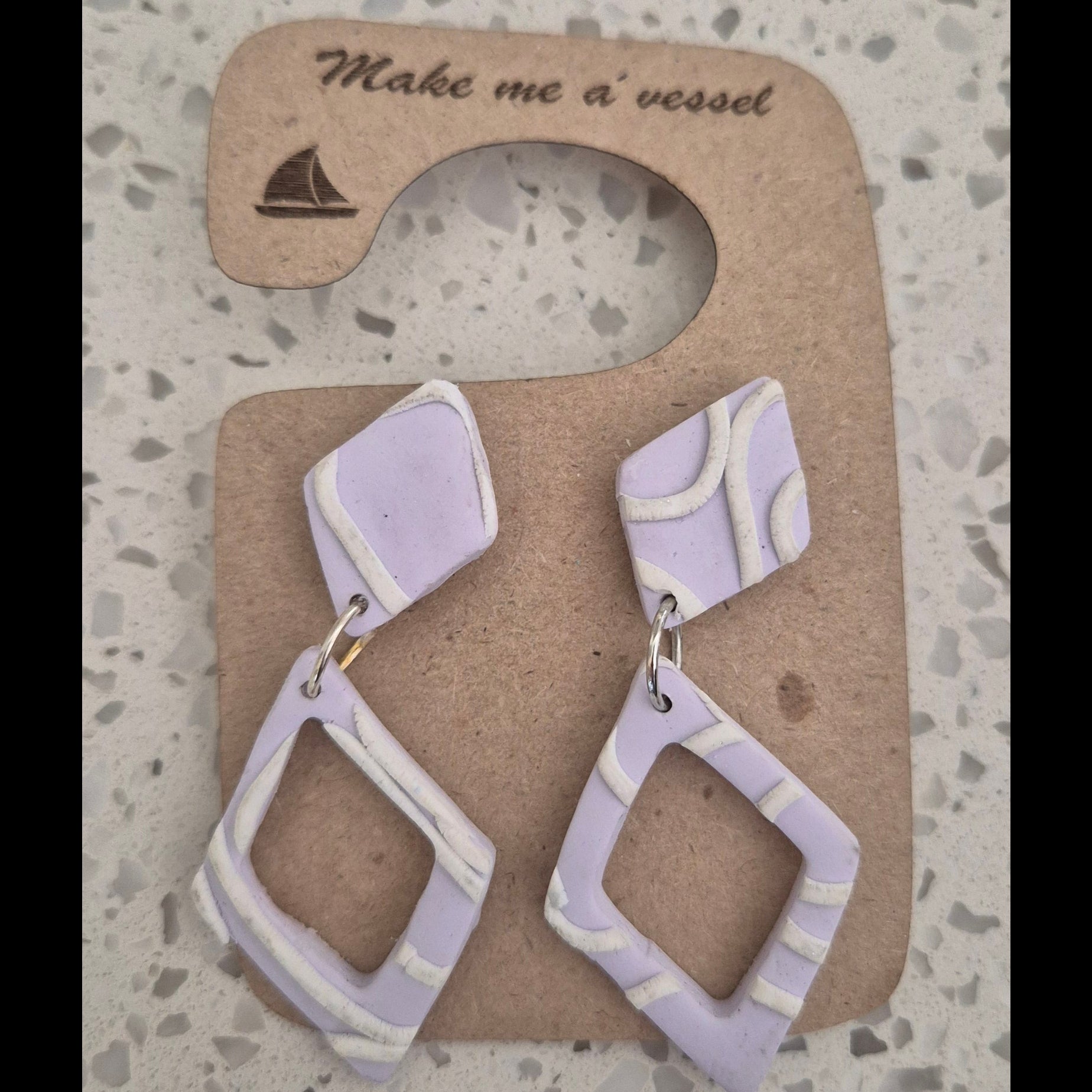 Geometric white and lavender shaped earrings