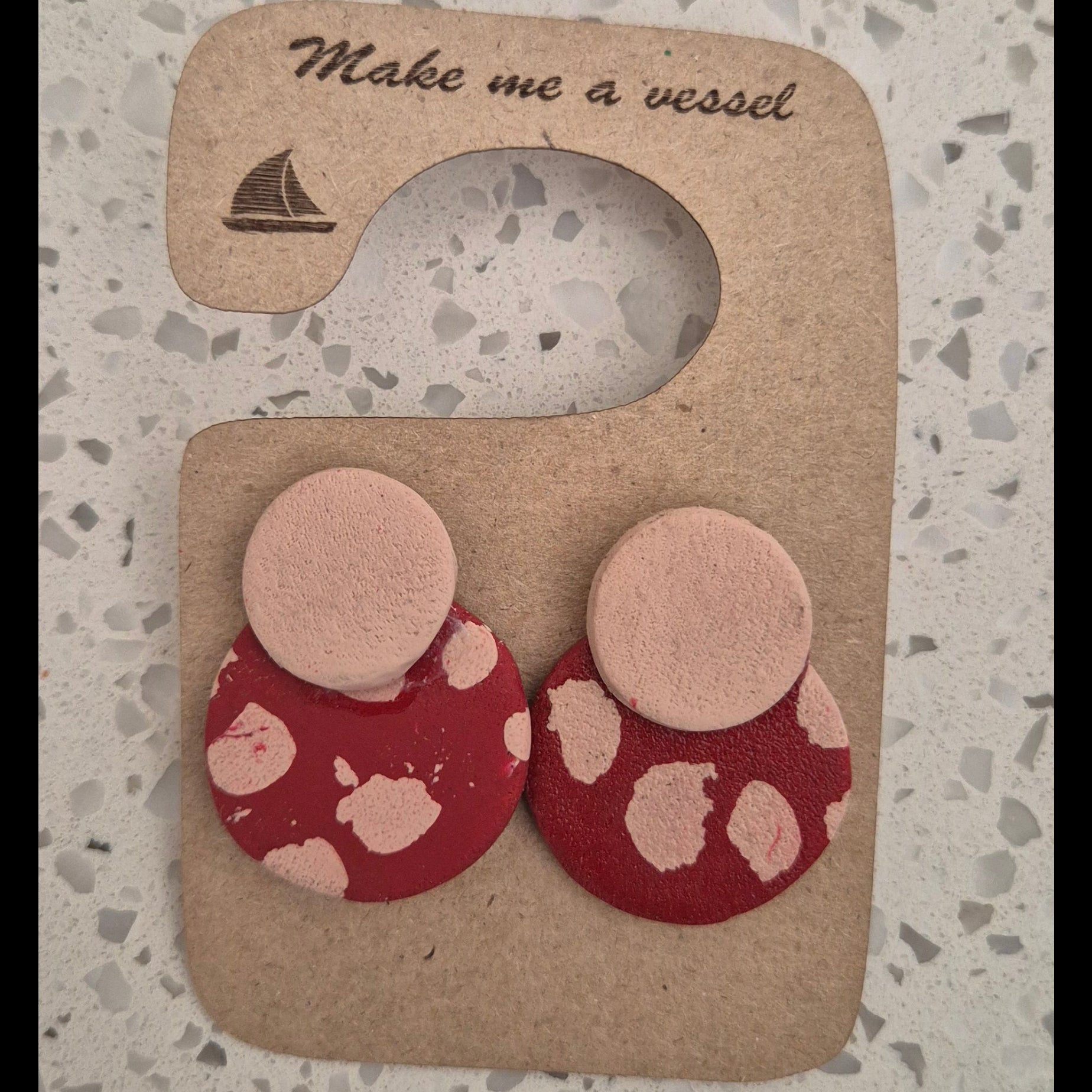 Double layered circle earrings with red and beige