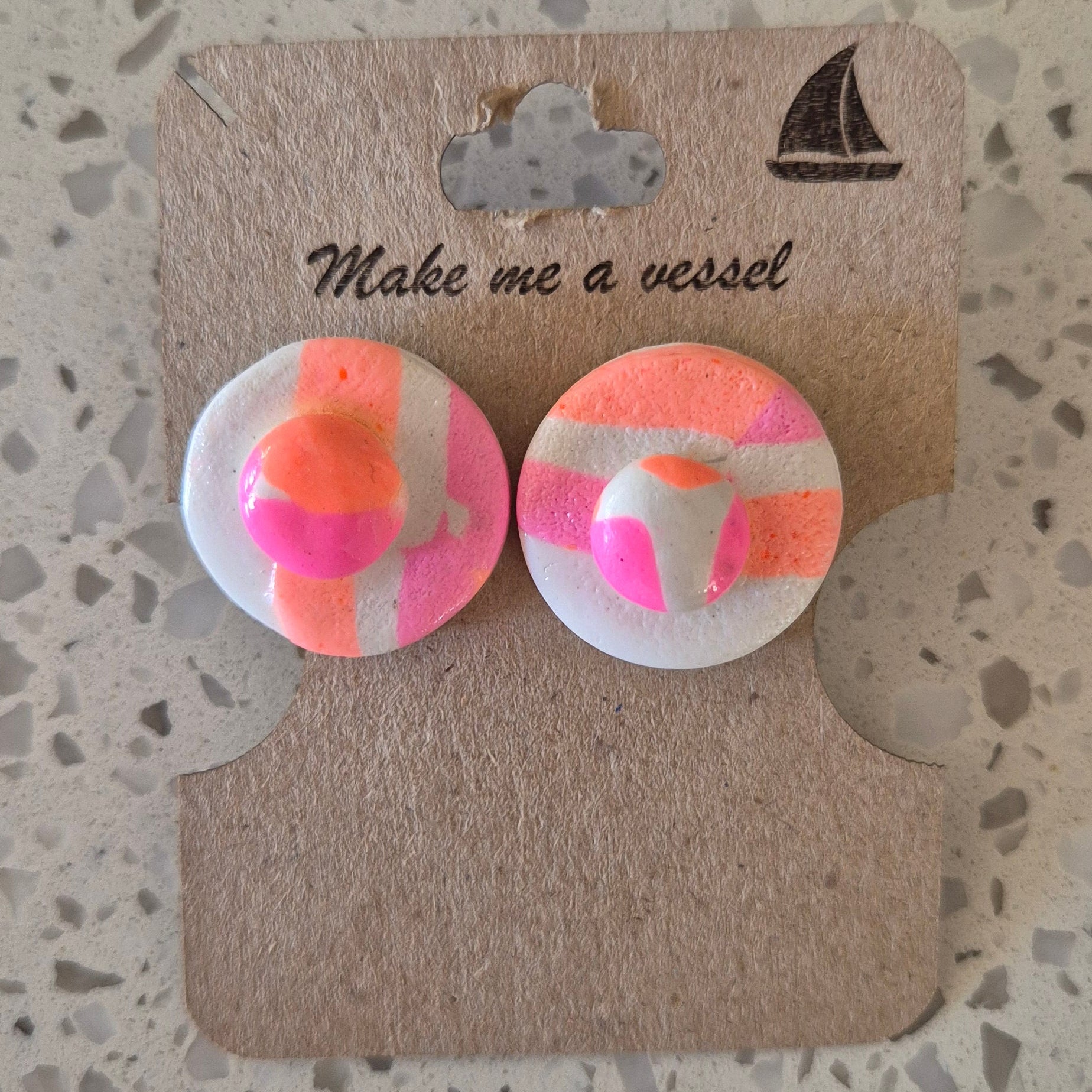 Circle Shaped pink and salom on white earrings